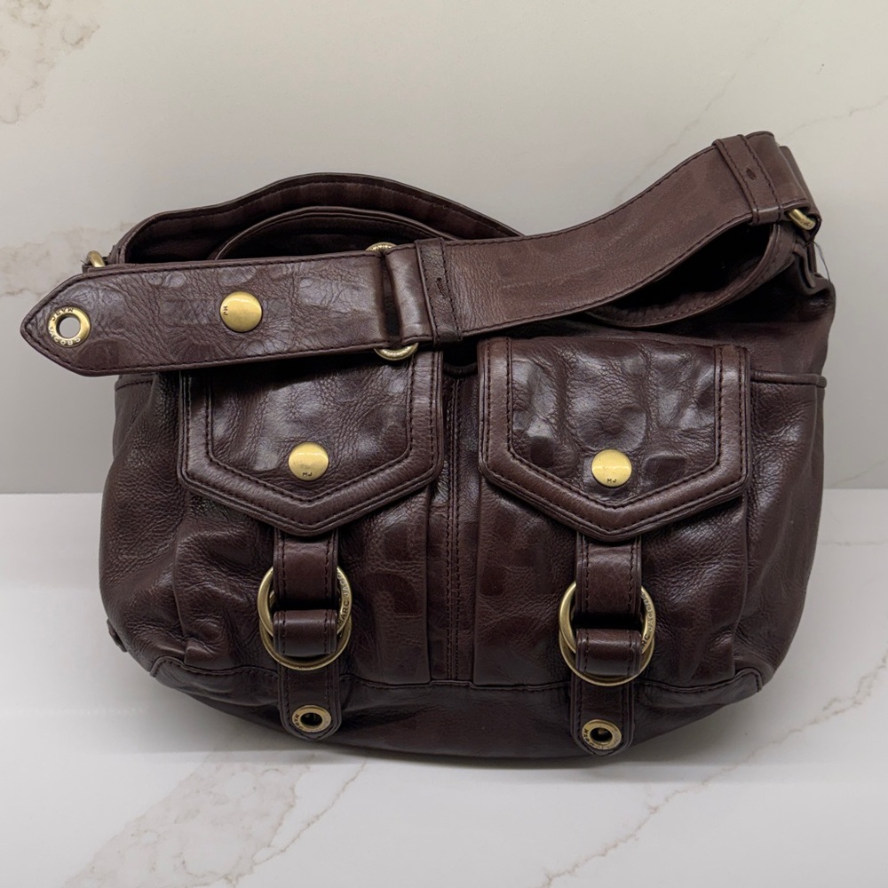Marc Jacobs Dark Brown Leather Hobo Shoulder Bag with Gold Hardware